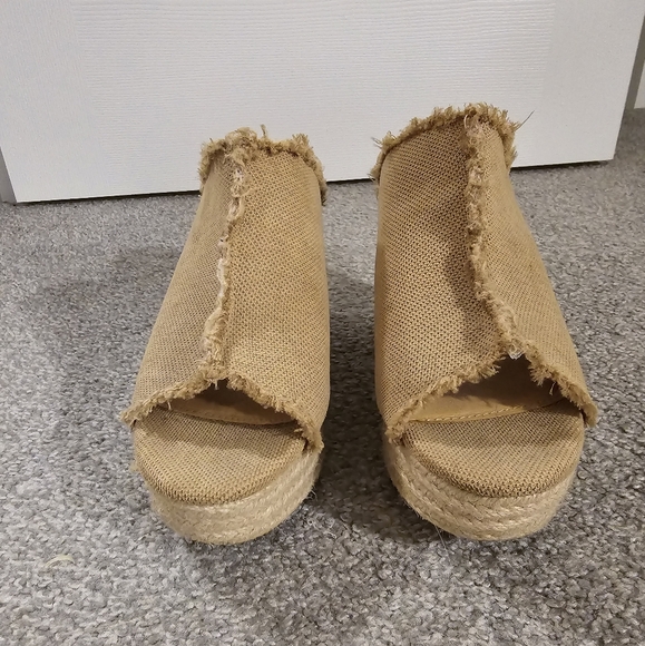 Linen Wedge Espadrilles Raw Edge Size 8.5 - Picture 3 of 9